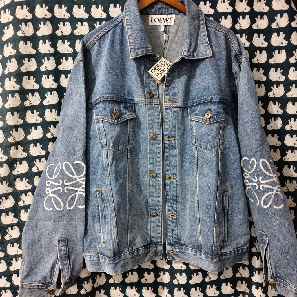 Loewe Light Blue Denim Jacket With White Sleeve Embroidery